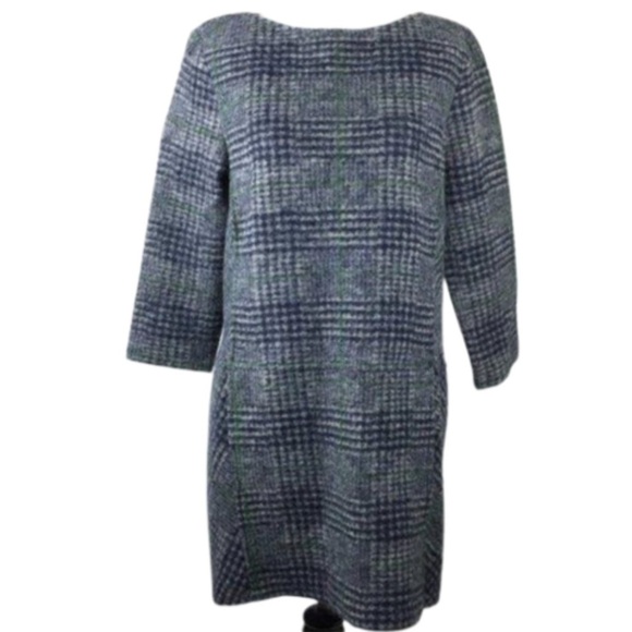 Mango 73% Wool Sweater dress with pockets 3/4 sleeve plaid academia - Picture 1 of 9